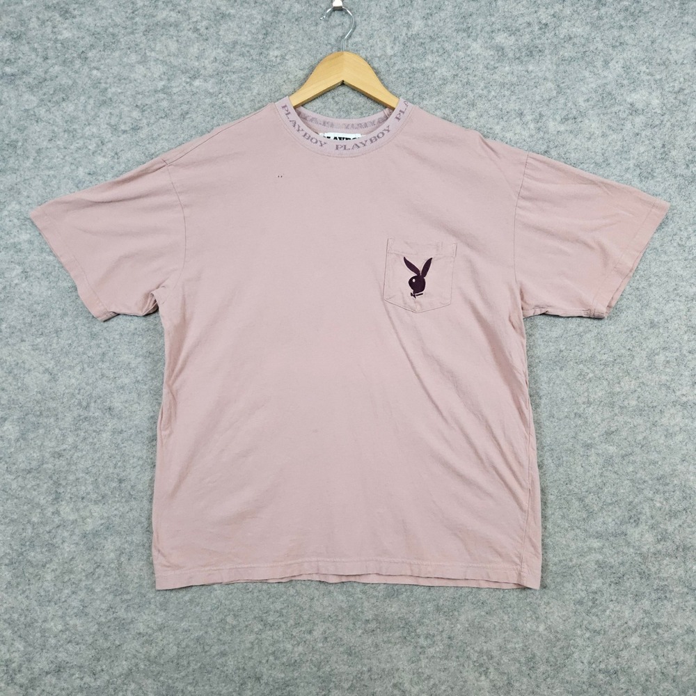 Playboy by PacSun Mauve Pocket Tee T-Shirt Size L‎ Embroidered Logo PINHOLES